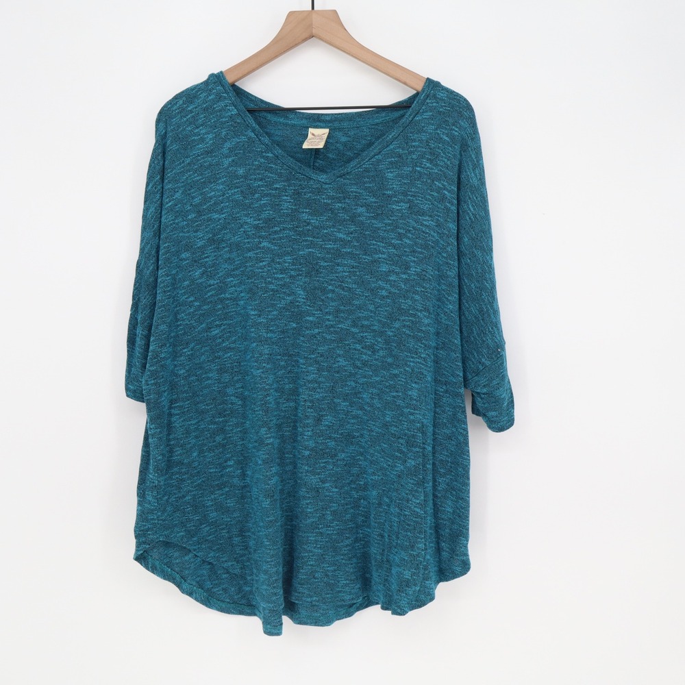 Faded Glory Top Women's 2X Teal Gem Marled Dolman V-Neck Excellent